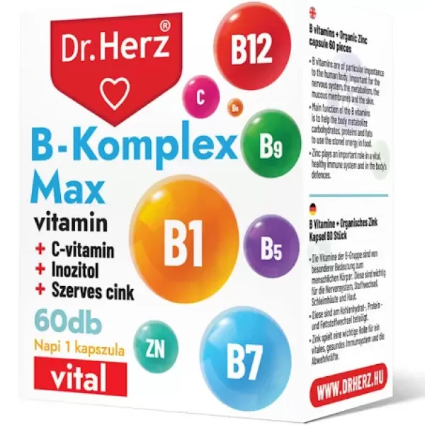 Dr.Herz b-komplex max+c-vitamin+inozitol+szerves cink kapszula 60 db