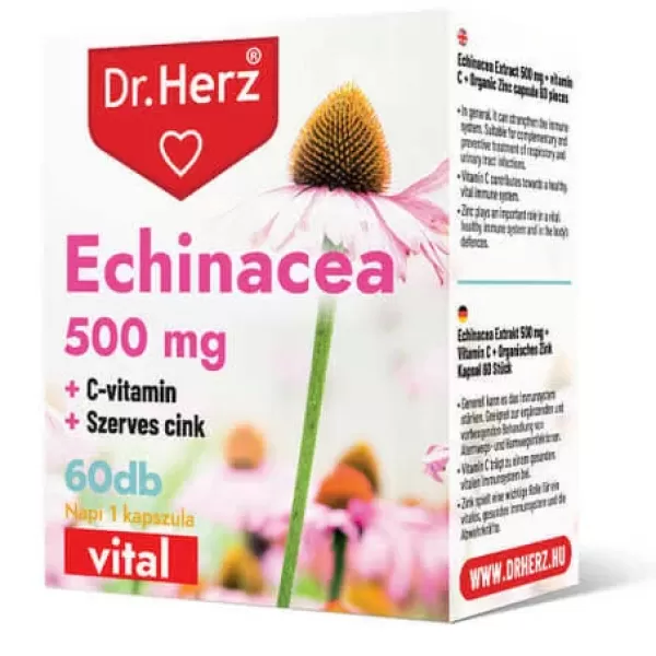 Dr.Herz echinacea 500 mg+c-vitamin+szerves cink kapszula 60 db