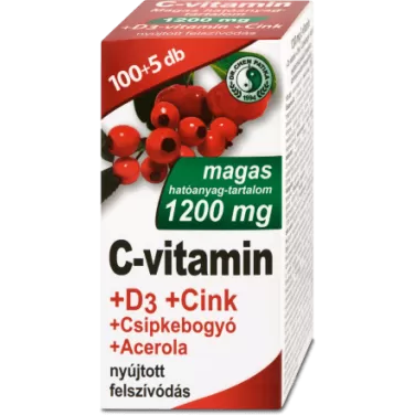 C-vitamin 1200mg+d3+cink+acerola+csipkebogyó tablett 105 db